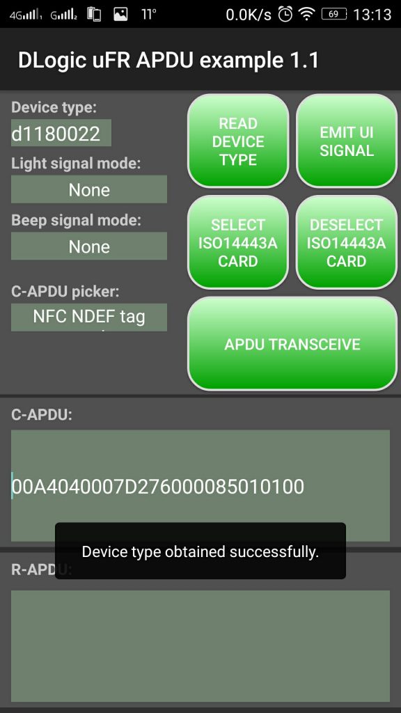 Rfid APDU-opdrachten verzenden /ontvangen op Android (lezerpoort openen)