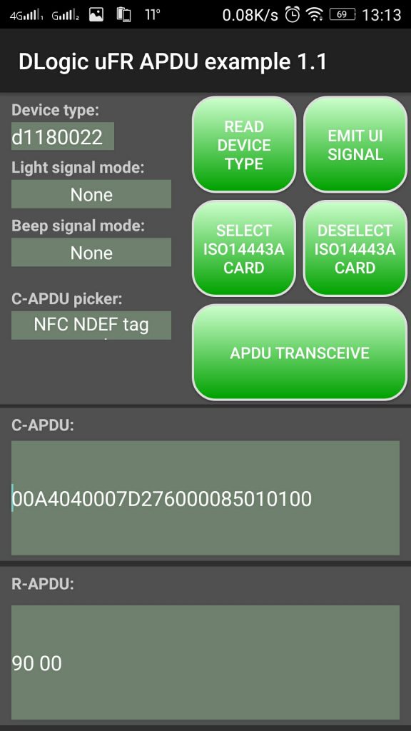 APDU-opdrachten verzenden /ontvangen op Android (NFC NDEF-tag-app selecteren)
