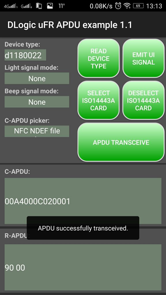 APDU-opdrachten verzenden /ontvangen op Android (NFC NDEF-bestand selecteren)