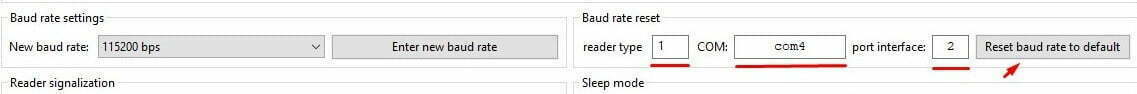 ufr readers tool new baud rate reset enter settings
