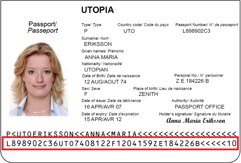 Lettura del passaporto elettronico MRZ