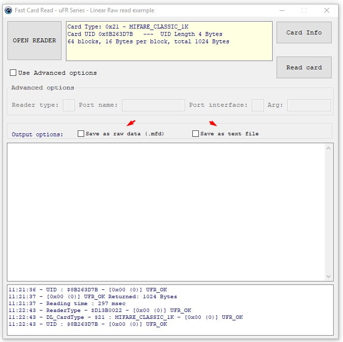 output options Fast Card Read